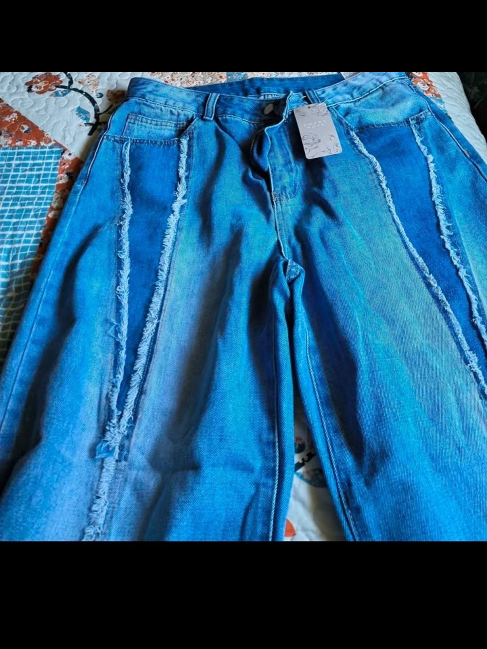 Emery Rose Blue Women's Distressed Panel Wide Leg Jeans